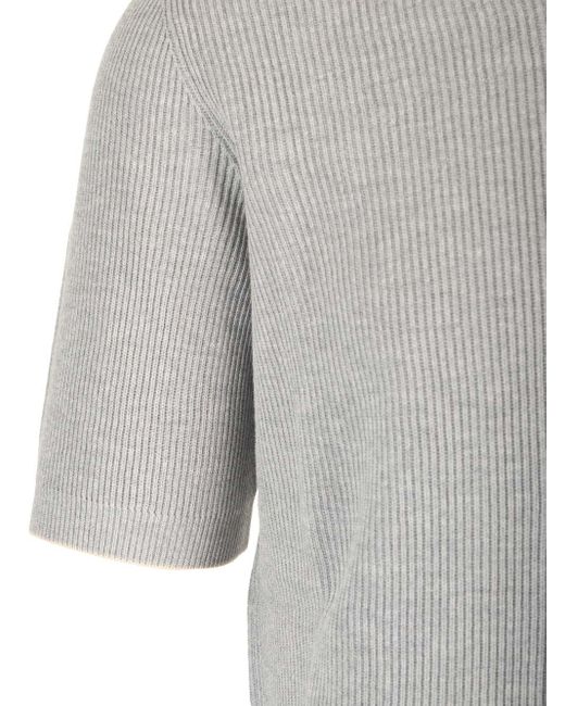 Brunello Cucinelli Gray Knitted Polo Shirt for men