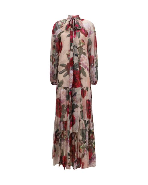 Nissa Multicolor Long Silk Dress With Scarf Detail