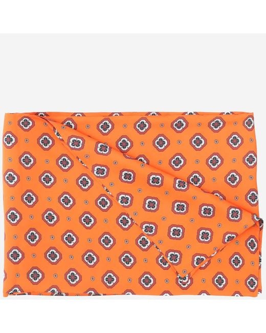 Alberto Biani Orange Floral Pattern Silk Foulard Scarf