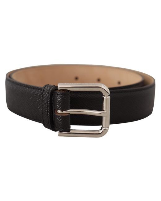 Dolce & Gabbana Black Calf Leather Backend Metal Buckle Belt for men