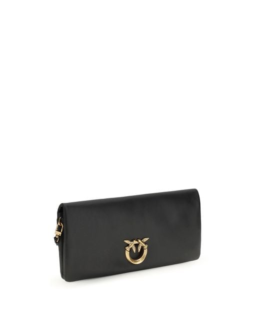 Pinko Black Love Medium Clutch Bag Calf Leather Bos Taurus Clutches