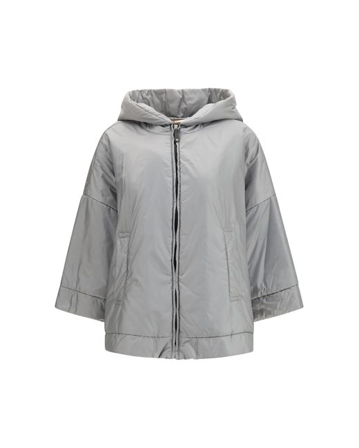 Max Mara Gray Hooded Padded Jacket Outer: Polyester