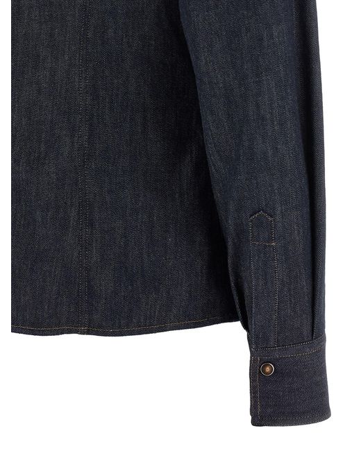 Tシャツ・カットソー BRUNELLO CUCINELLI 'Shiny Flap Detail' shirt Brunello Cucinelli 'Shiny Flap Detail' Shirt in Blue | Lyst