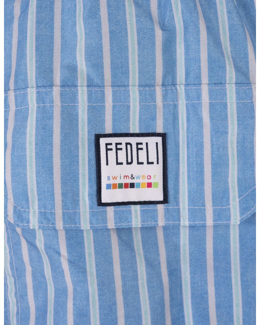 Fedeli Blue Sky Striped Swim Shorts for men
