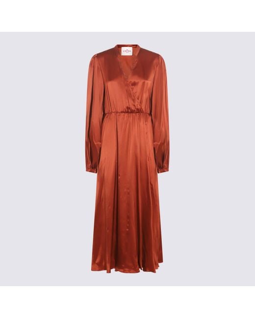 Crida Milano Red Bronze Satin Matera Long Dress
