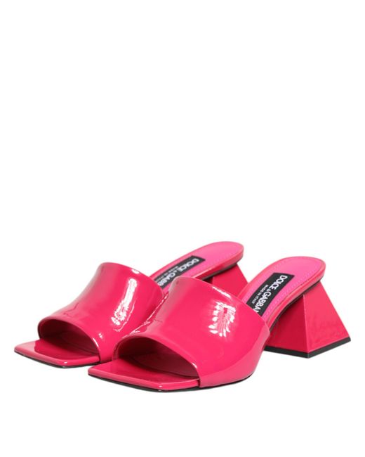Dolce & Gabbana Pink Open Toe Block Heel Mules Sandals Shoes Calf Leather