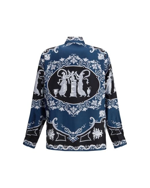 Versace Blue Regular-Fit Printed Silk Twill Shirt for men