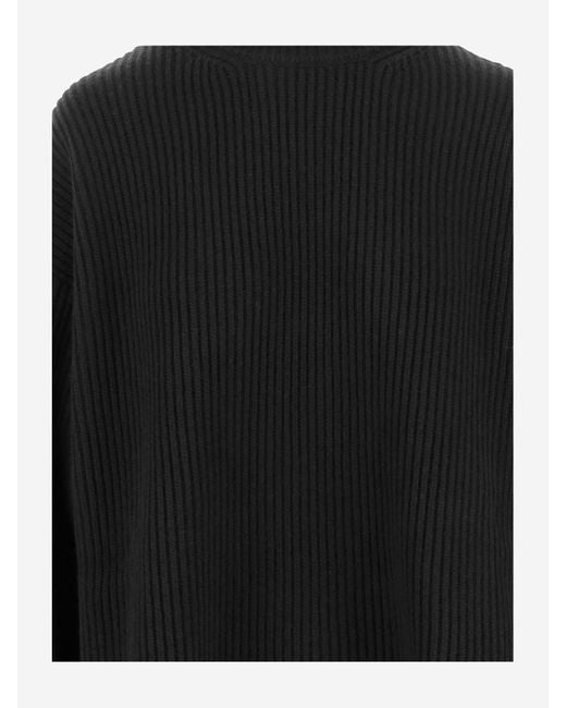 Jil Sander Black Ribbed Knit Wool Sweater