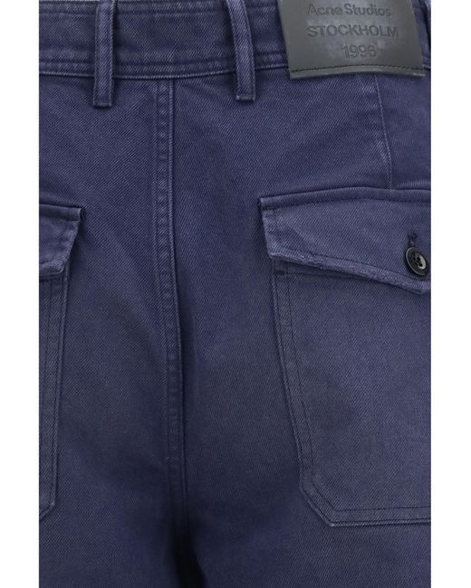 Acne Blue Pants Cotton Twill Trousers for men