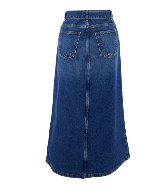 Twin Set Blue Denim Midi Skirt With Blet