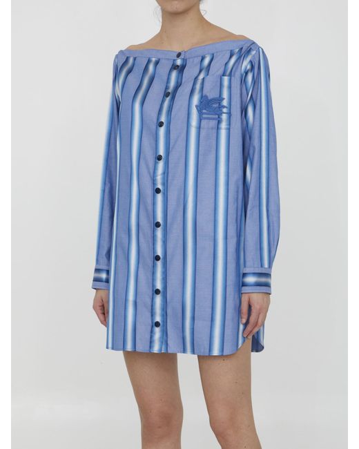 Etro Blue Striped Shirt Dress