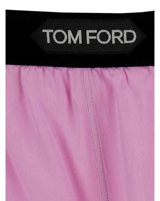 Tom Ford Pink Satin Shorts With Logo On Waistband In Stretch Silk Woman