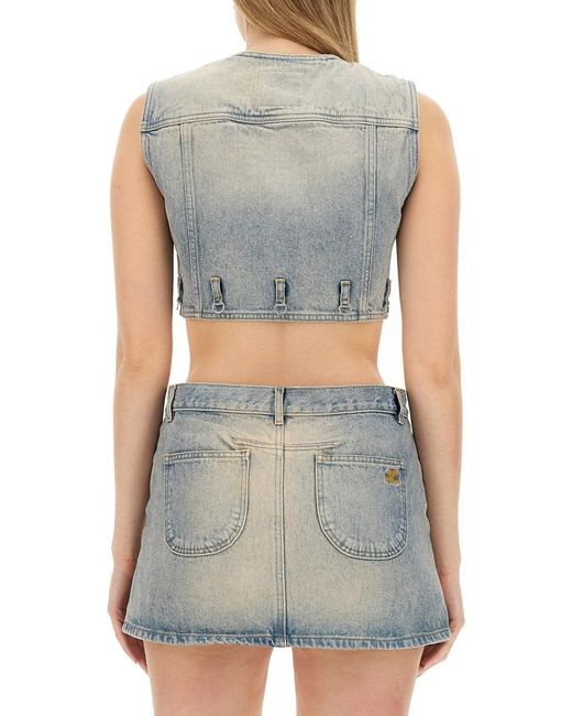 Courreges Gray Top Cropped Cotton Tops