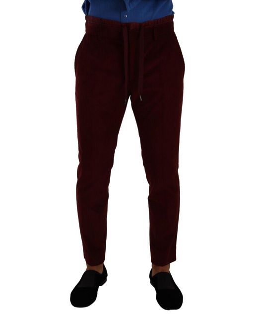 Dolce & Gabbana Multicolor Bordeaux Velvet Formal Trouser Dress Pants for men