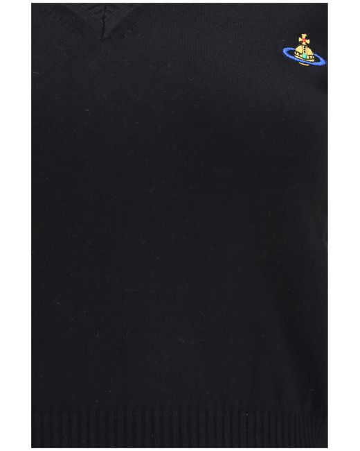 Vivienne Westwood Black V-Neck Sweater Beatrice Cotton Cashmere