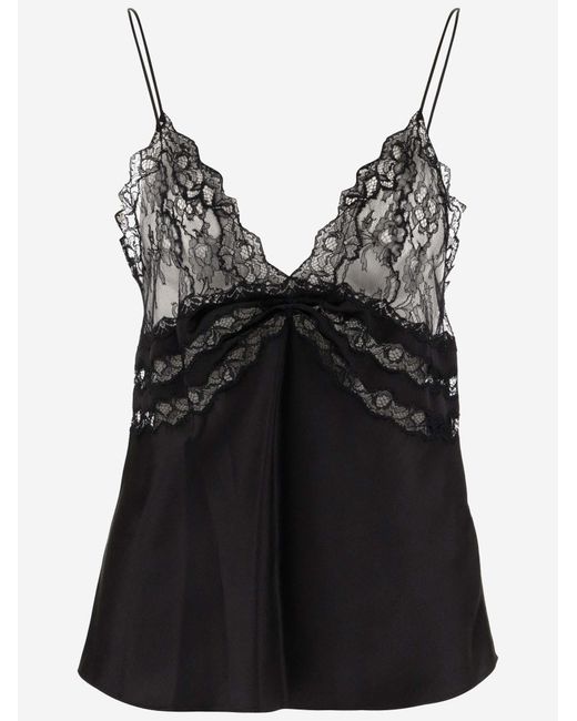 Saint Laurent Black Fluid Viscose Blend Top Polyamide Tops