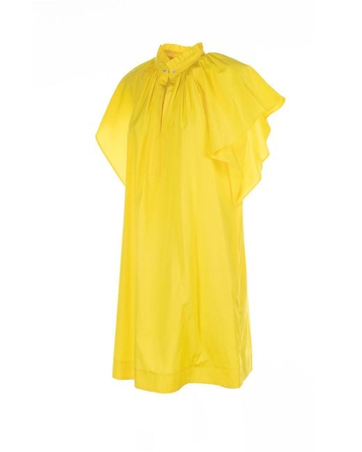 Max Mara Studio Yellow Ruffled Short-Sleeved Dress