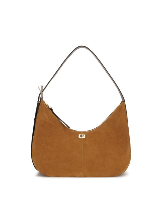 Ganni Brown Shoulder Bag Vegan Suede Recycled Polyester
