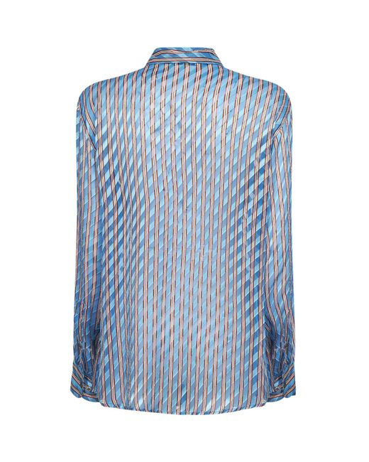 Dries Van Noten Blue Devoré Viscose And Silk Striped Shirt