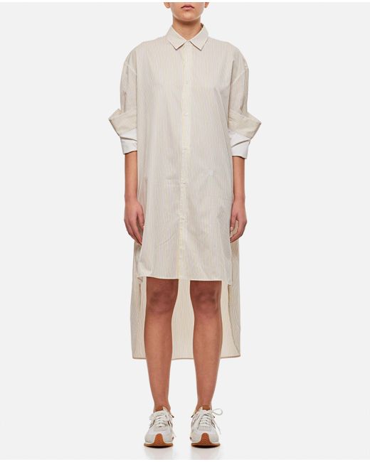 Loewe Stripe Turn Up Cotton Shirt Dress in White | Lyst