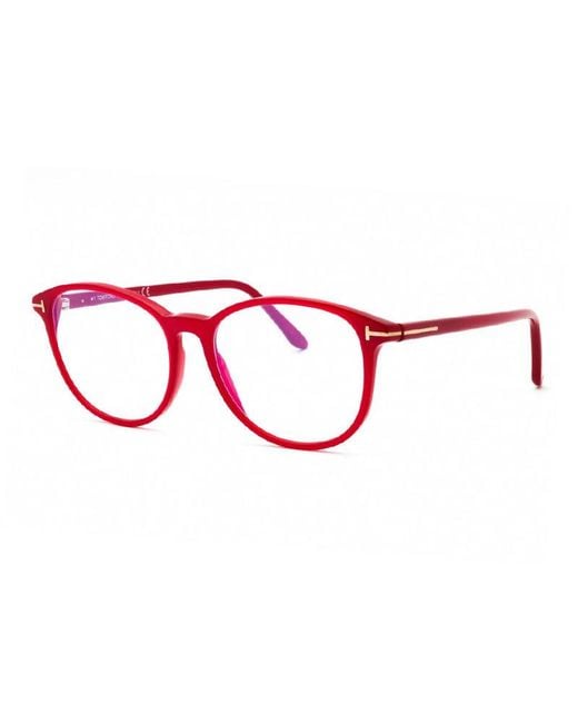 Tom Ford Red Eyeglasses Square Full Rim, Shiny Light Frame And Clear Light Block Lens Ft5810-B074