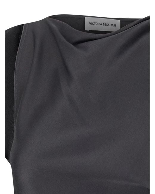Victoria Beckham Black Long Sleeveless Dress With Draping Acetate And Viscose