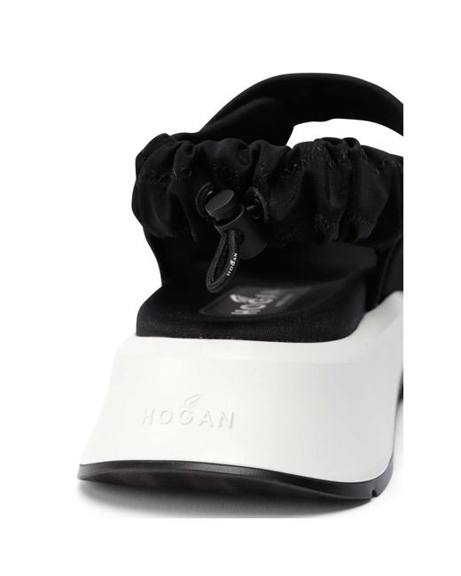Hogan Black Chunky Touch-Strap Sandals