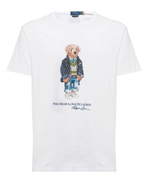 Polo Ralph Lauren White Cotton T-shirt With Teddy Bear Print for Men | Lyst