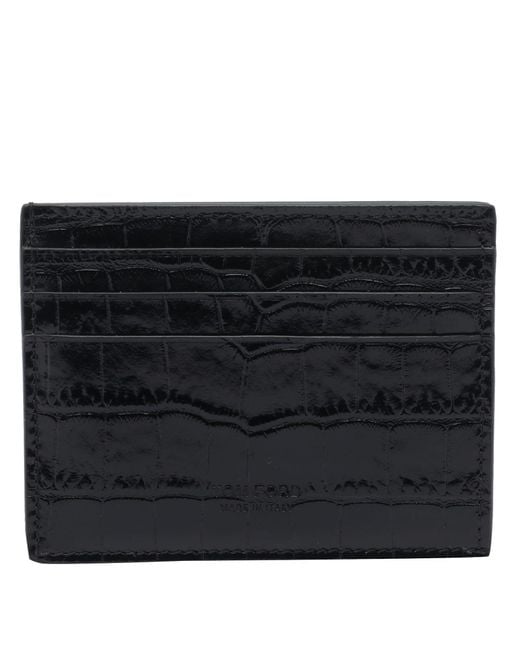 Tom Ford Black Crocodile Print Cards Holder for men