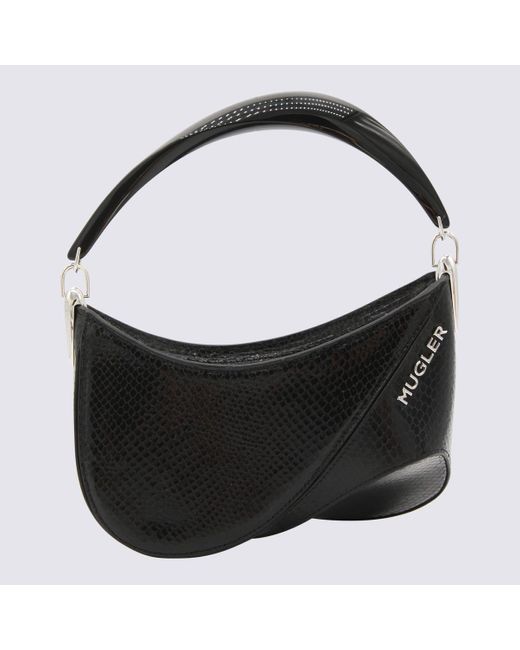 Mugler Black Leather Curve Shoulder Bag