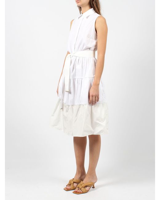 Herno White Cotton Sleeveless Dress