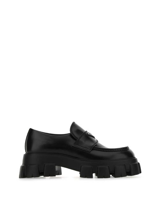 Prada Black Leather Monolith Loafers for Men | Lyst