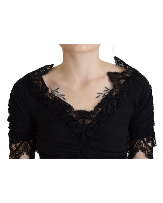 Dolce & Gabbana Black Elegant Sheath Short Sleeve Midi Dress