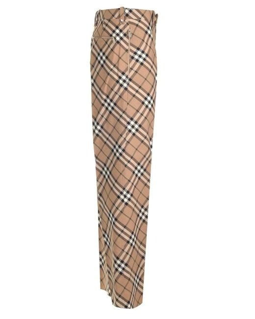 Burberry Natural Woven Wool Blend Trousers With Check Pattern for men