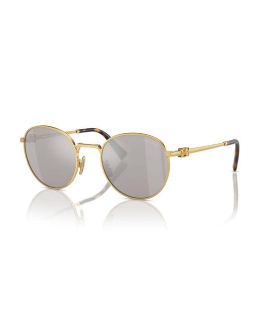 Miu Miu Gray Miu Sunglasses Round Full Rim, Frame And Light Mirror Lens Mu55Zs5Ak07F