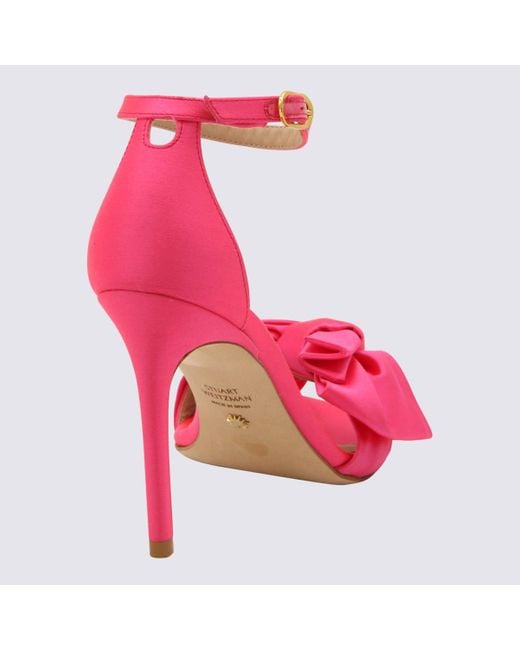 Stuart Weitzman Pink Hot Satin Loveknot Sandals
