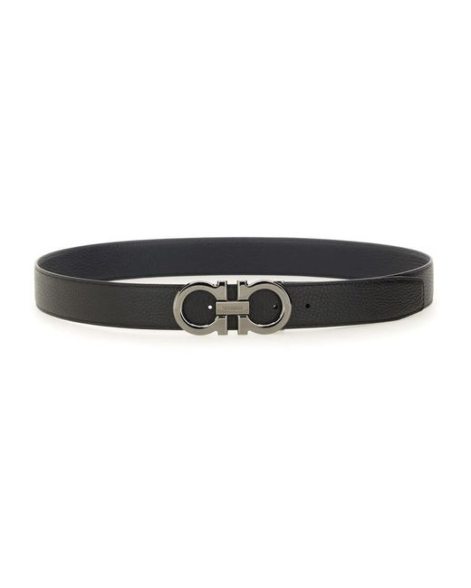 Ferragamo Black Reversible Textured Calfskin Belt for men