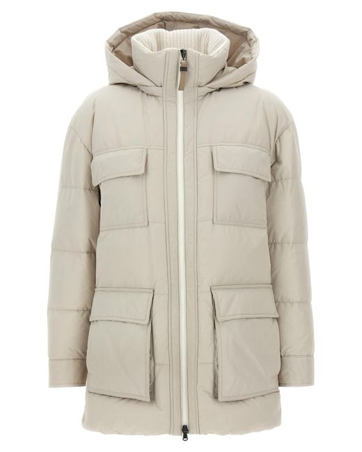 Brunello Cucinelli Gray Knitted Neck Down Jacket Puffer Jackets