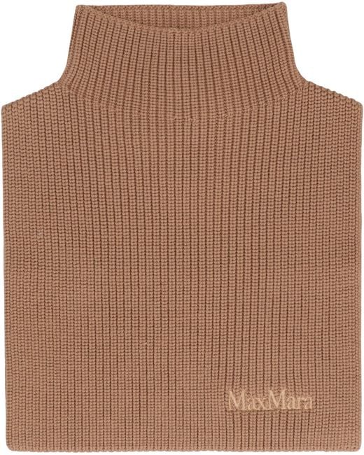 Max Mara Brown Wool Knit Collar Virgin Scarf