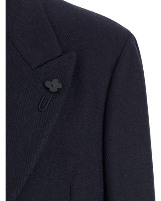 Lardini Blue Double-Breasted Coat With Peak Lapels for men