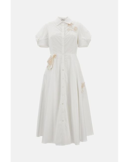 Erdem White Cotton Midi Dress With Appliqués