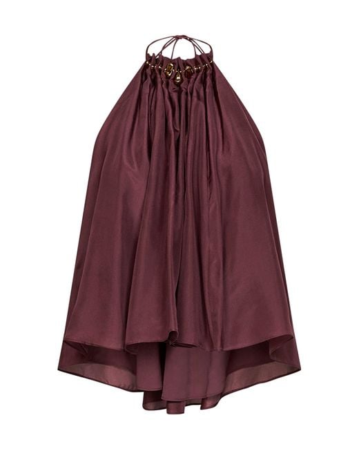 Zimmermann Purple Merlot Silk Habotai Aster Gathered Beaded Top