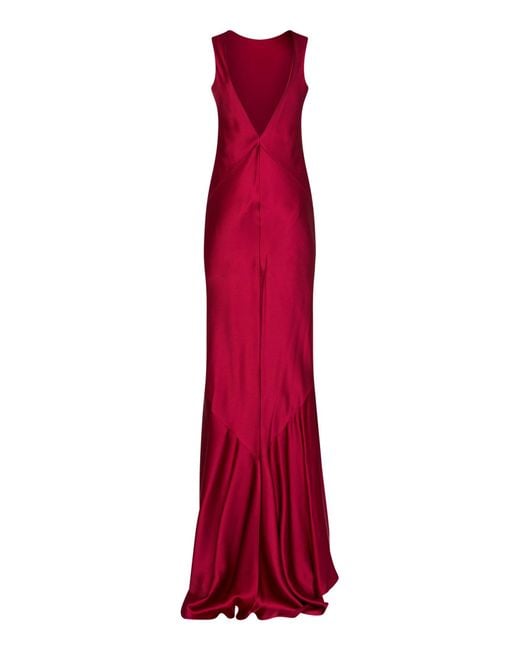 Max Mara Pomegranate Redenvers Satin Mserum Long Dress