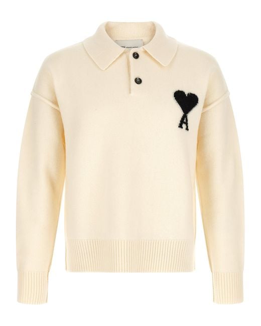 AMI Natural Wool Polo Shirt for men