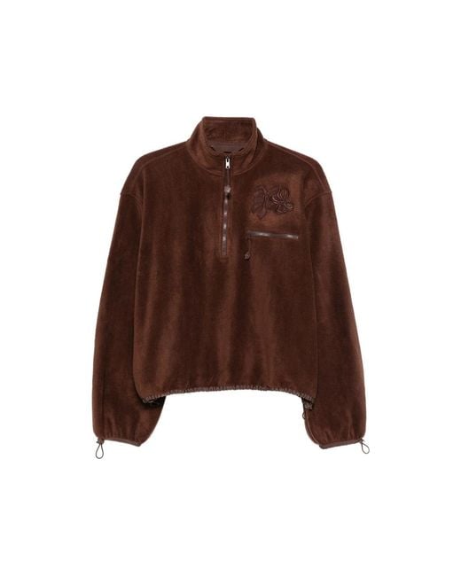CECILIE BAHNSEN Brown Bow-Embroidered Quarter-Zip Sweater