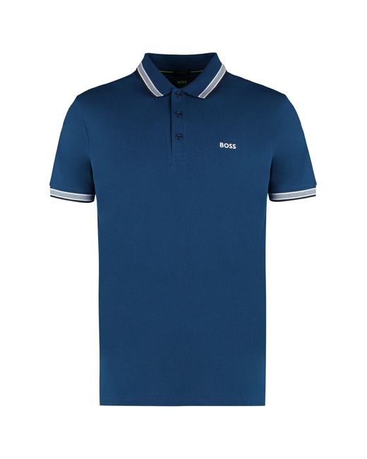 Boss Blue Short Sleeve Cotton Pique Polo Shirt for men