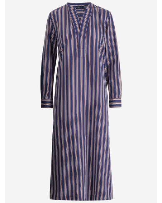 Ralph Lauren Blue Striped Cotton Long Dress