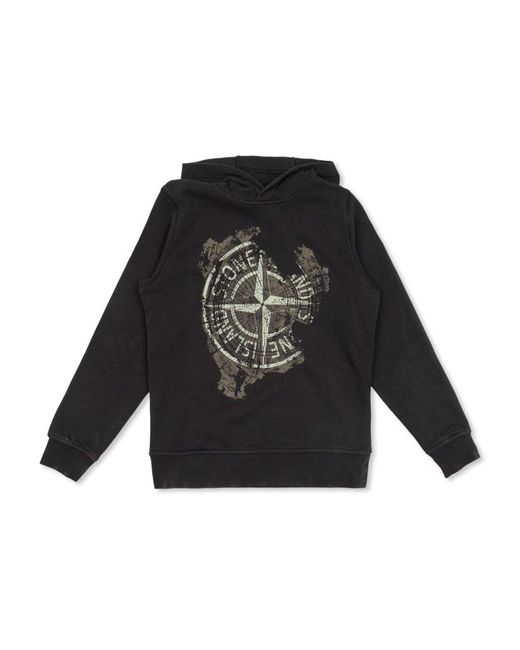 Stone Island Black Hoodie With Maxi Logo Print Cotton Hoods & Sweatshirts for men