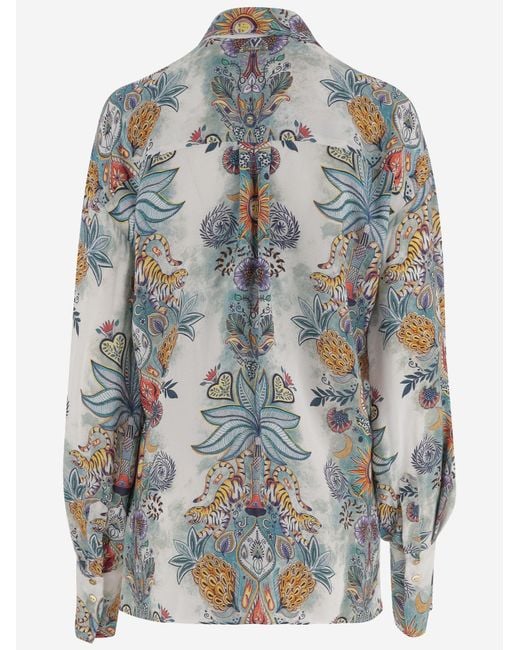 Just Cavalli Gray Shirt Viscose With Botanical Print