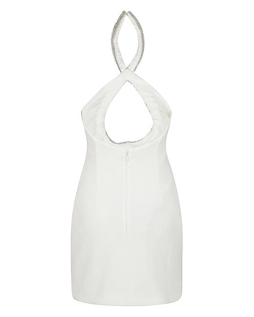 retroféte White Halter Neck Embellished Off-Shoulder Short Dress